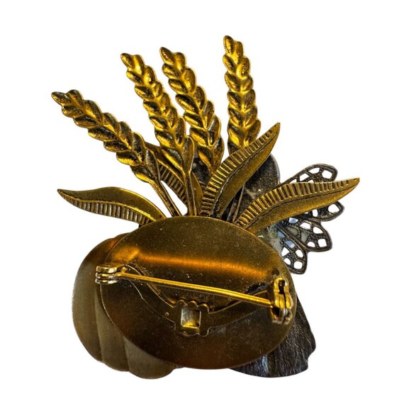 Vintage Costume 3" Broach Pin Fall Pumpkin Angel Wheat - Picture 2 of 2